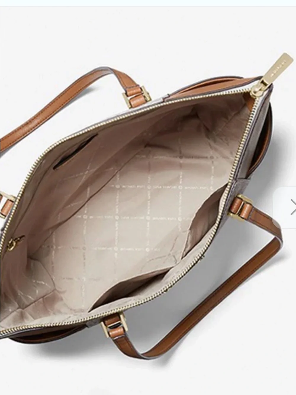 Michael Kors White and Brown MK Signature Tote